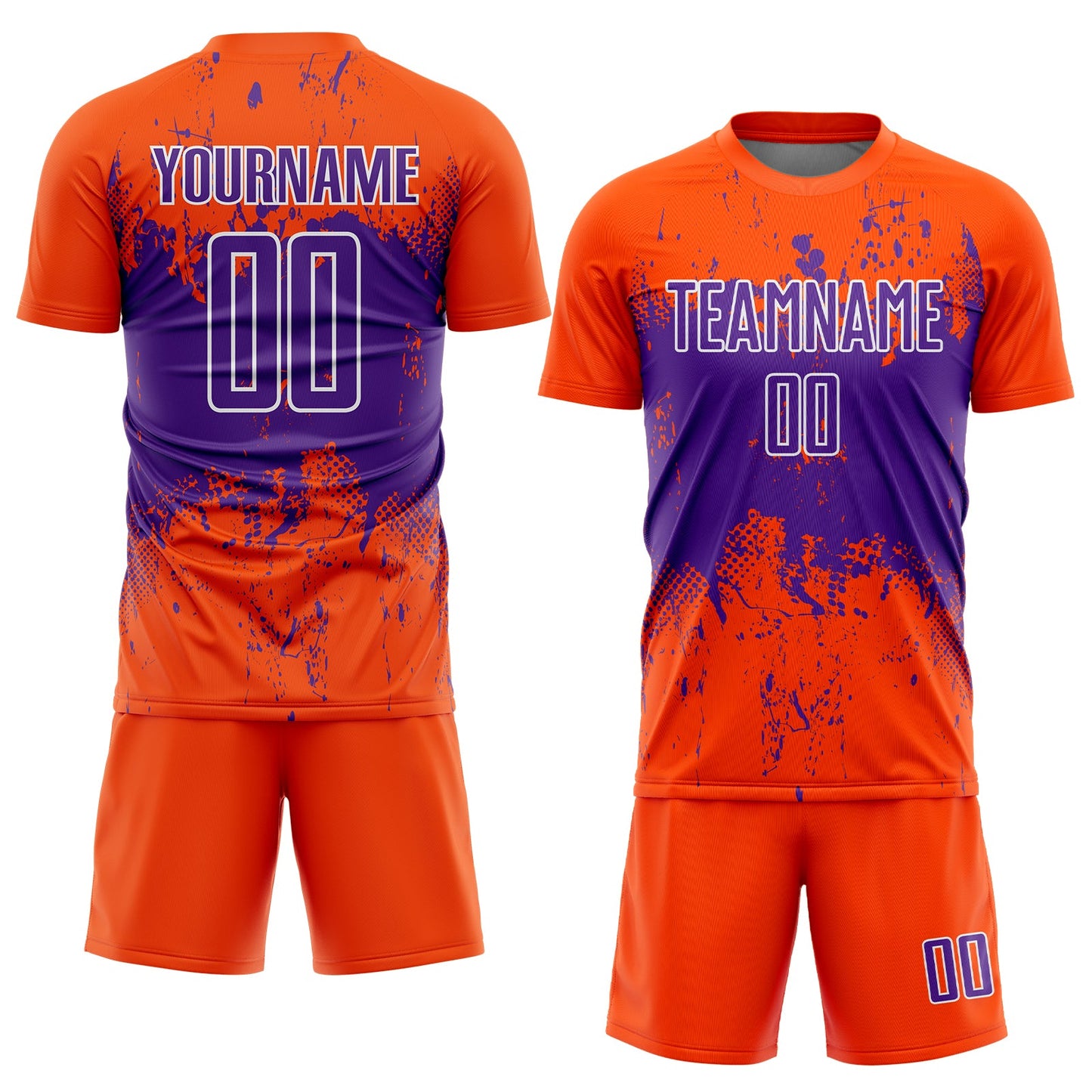 Custom Orange Purple-White Abstract Splatter Grunge Art Sports Sublimation Soccer Uniform Jersey view 2