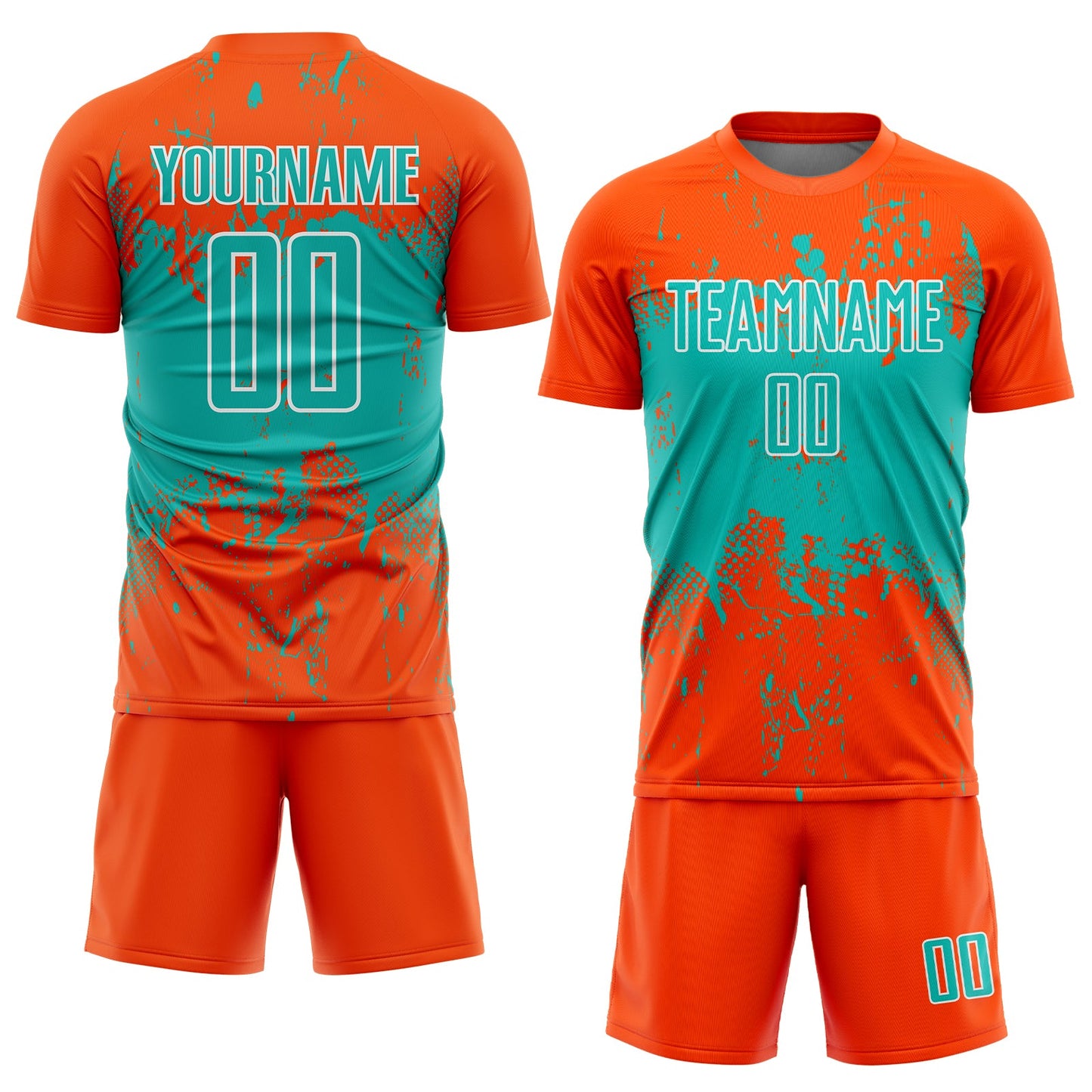 Custom Orange Aqua-White Abstract Splatter Grunge Art Sports Sublimation Soccer Uniform Jersey view 2
