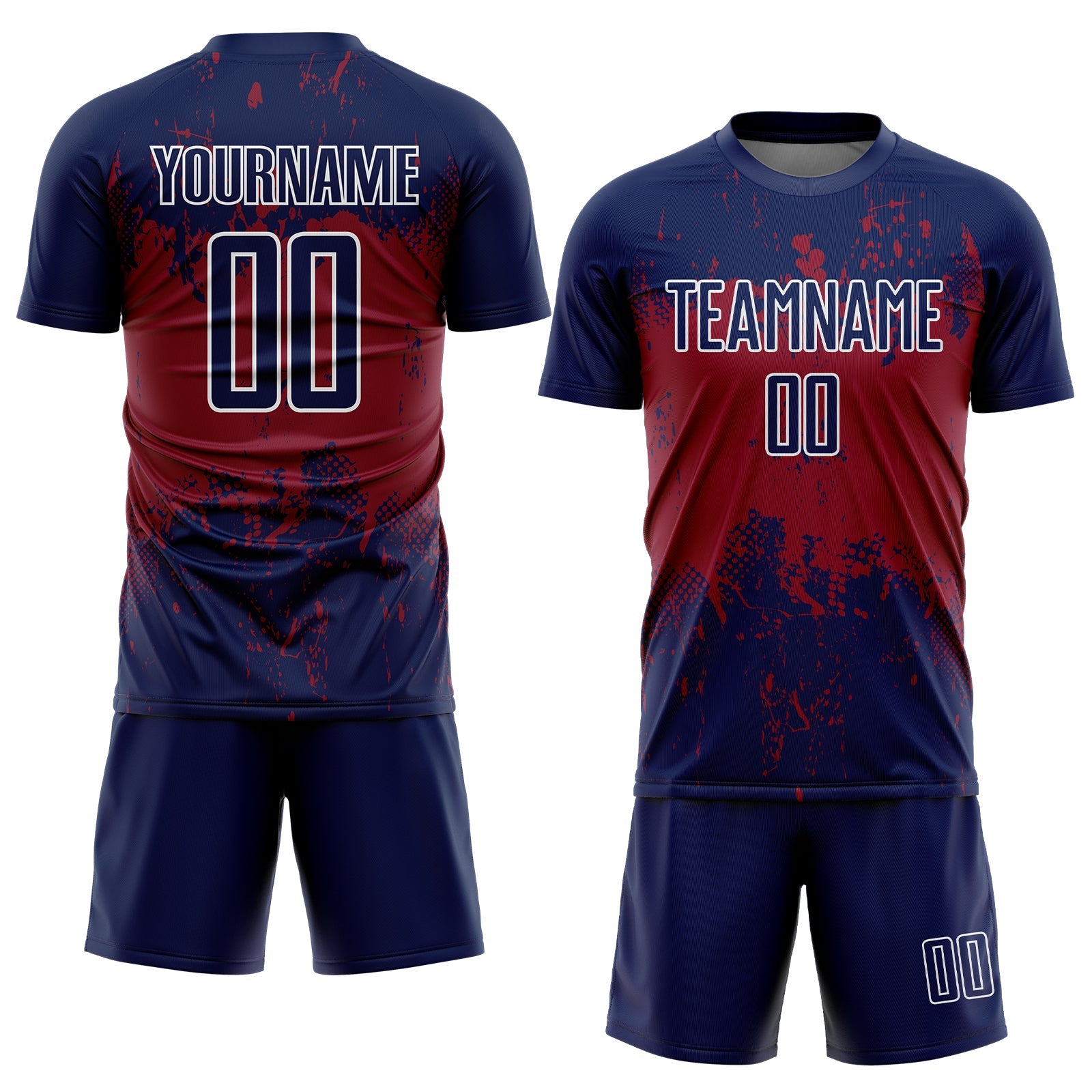 Custom Navy Crimson-White Abstract Splatter Grunge Art Sports Sublimation Soccer Uniform Jersey view 2