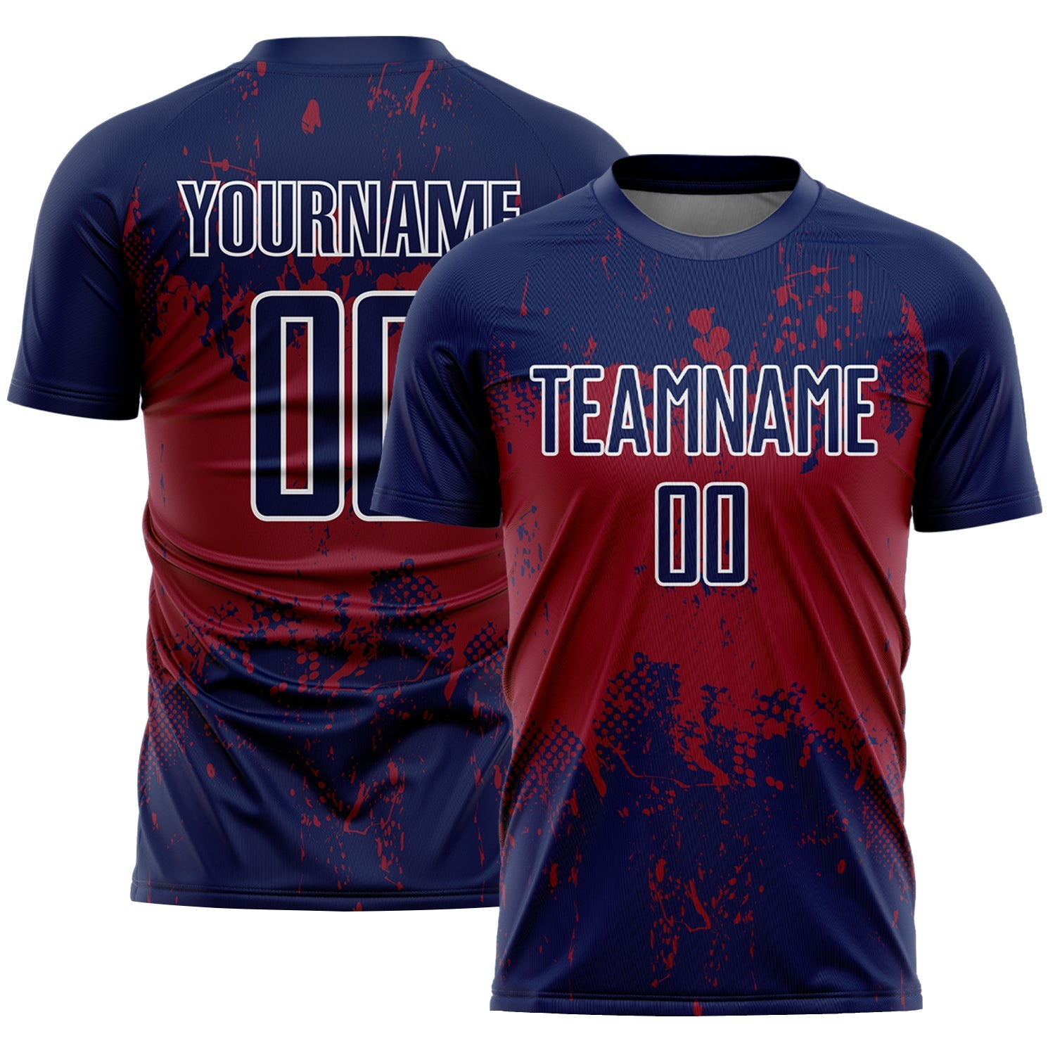 Custom Navy Crimson-White Abstract Splatter Grunge Art Sports Sublimation Soccer Uniform Jersey - Main View