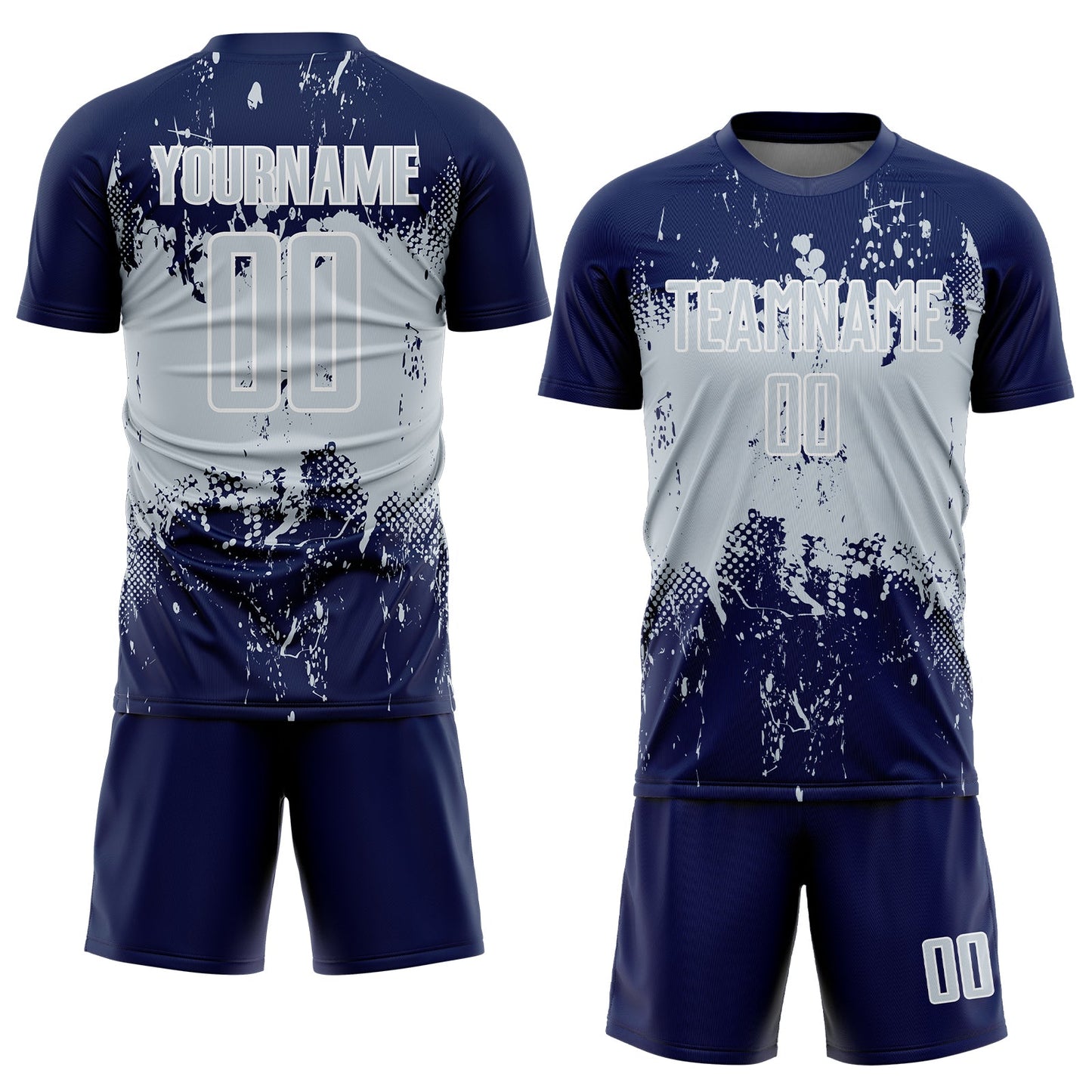 Custom Navy Silver-White Abstract Splatter Grunge Art Sports Sublimation Soccer Uniform Jersey view 2