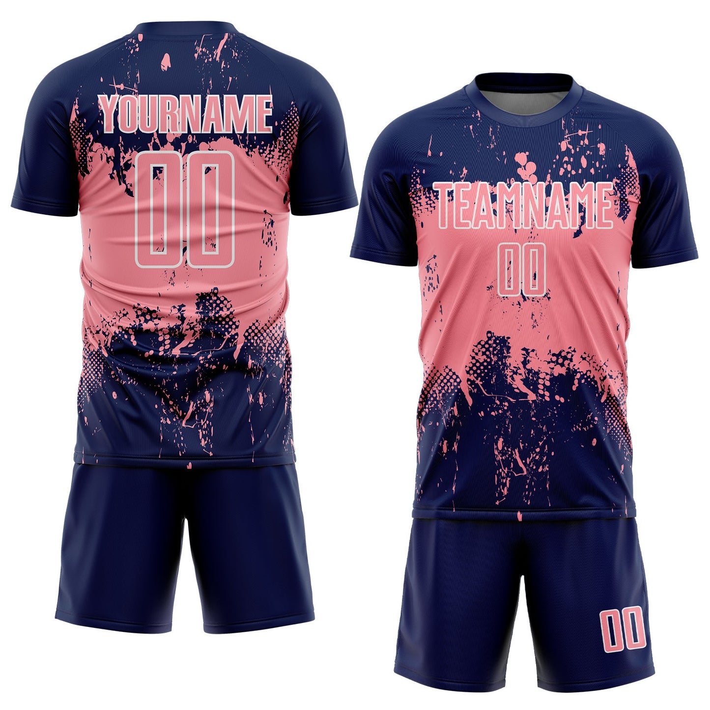 Custom Navy Medium Pink-White Abstract Splatter Grunge Art Sports Sublimation Soccer Uniform Jersey view 2