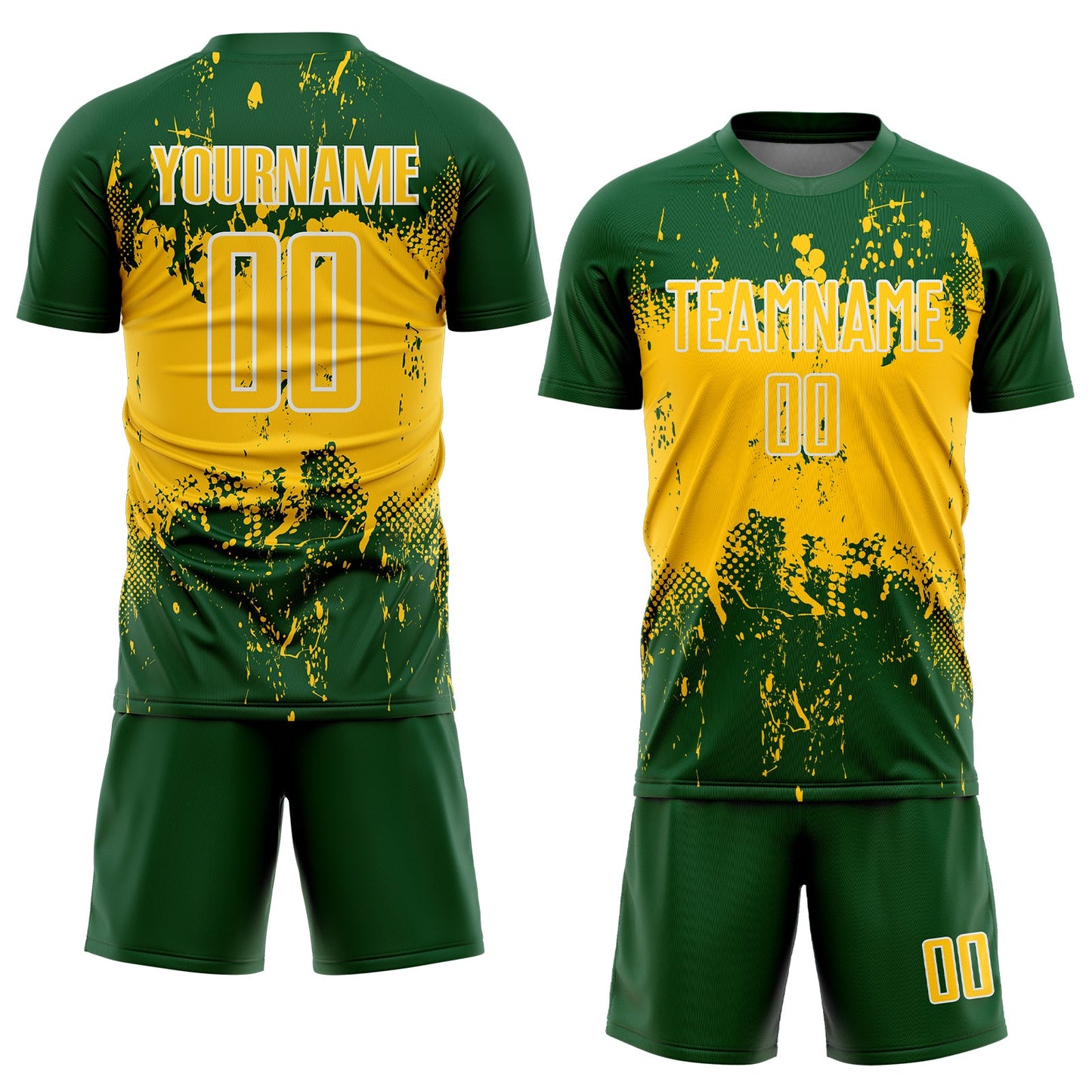 Custom Green Yellow-White Abstract Splatter Grunge Art Sports Sublimation Soccer Uniform Jersey view 2