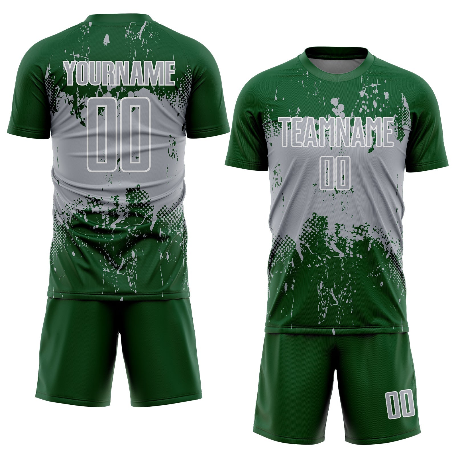 Custom Green Gray-White Abstract Splatter Grunge Art Sports Sublimation Soccer Uniform Jersey view 2