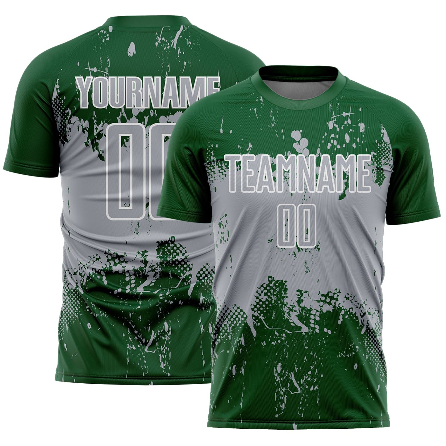 Custom Green Gray-White Abstract Splatter Grunge Art Sports Sublimation Soccer Uniform Jersey - Main View
