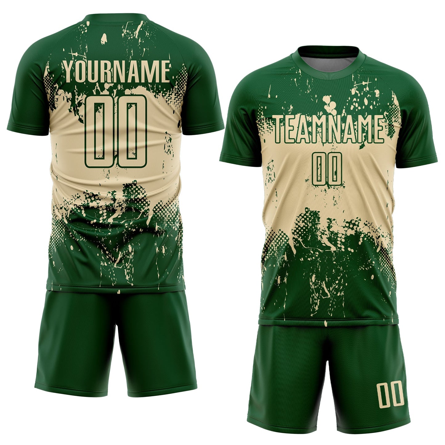Custom Green Cream Abstract Splatter Grunge Art Sports Sublimation Soccer Uniform Jersey view 2