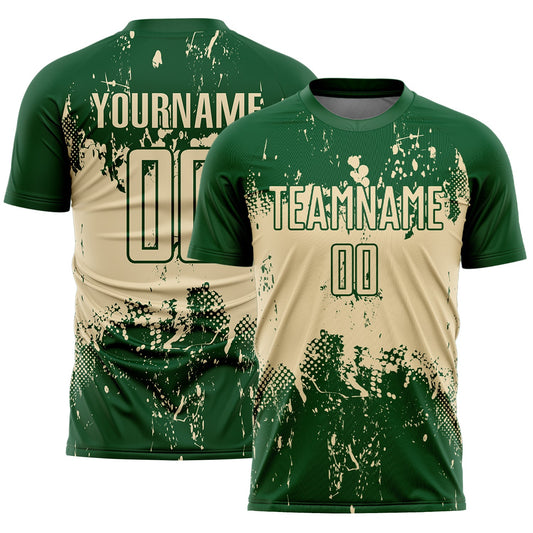 Custom Green Cream Abstract Splatter Grunge Art Sports Sublimation Soccer Uniform Jersey - Main View