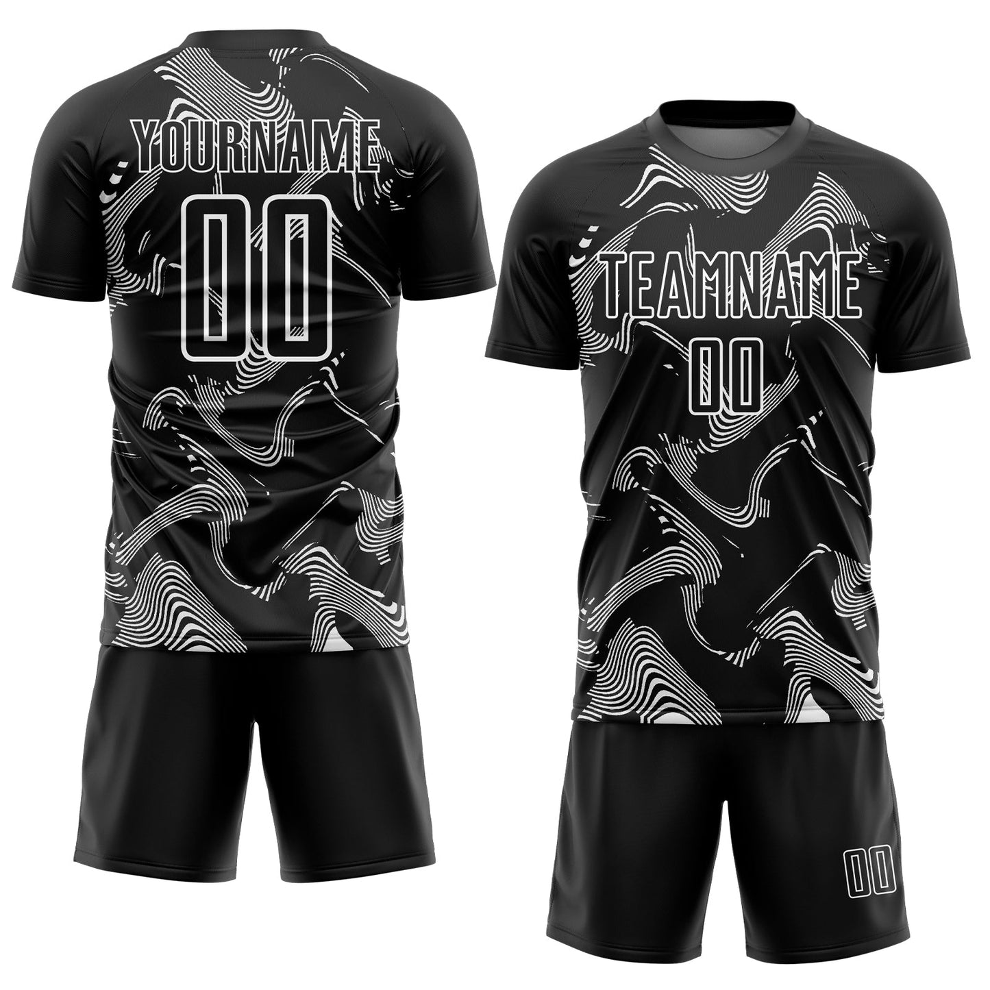 Custom Black White Curve Lines Sports Sublimation Soccer Uniform Jersey view 2