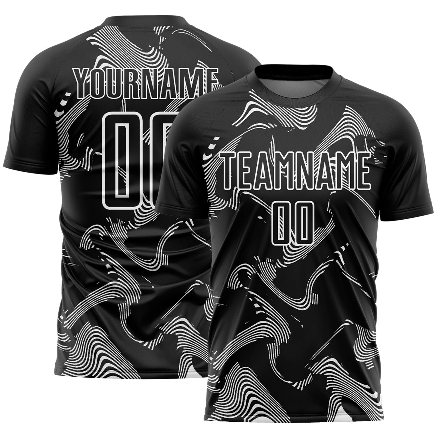 Custom Black White Curve Lines Sports Sublimation Soccer Uniform Jersey - Main View
