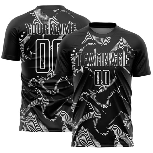 Custom Black White Curve Lines Sports Sublimation Soccer Uniform Jersey - Main View