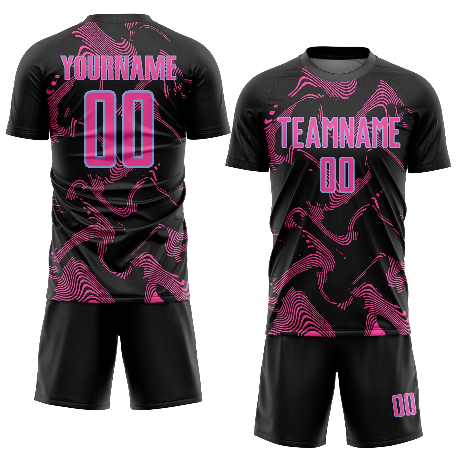 Custom Black Pink-Light Blue Curve Lines Sports Sublimation Soccer Uniform Jersey view 2