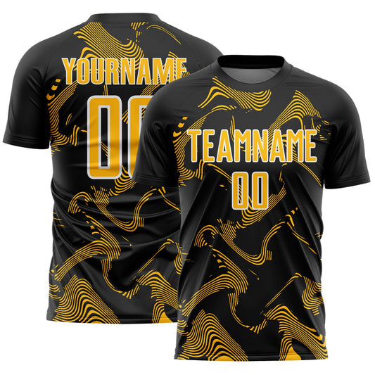 Custom Black Gold-White Curve Lines Sports Sublimation Soccer Uniform Jersey - Main View