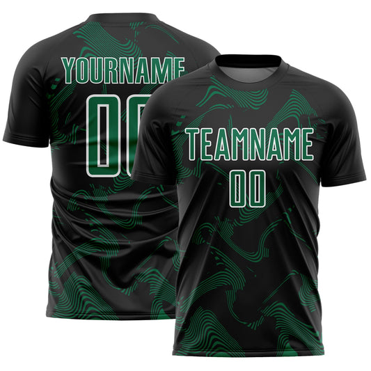 Custom Black Kelly Green-White Curve Lines Sports Sublimation Soccer Uniform Jersey - Main View