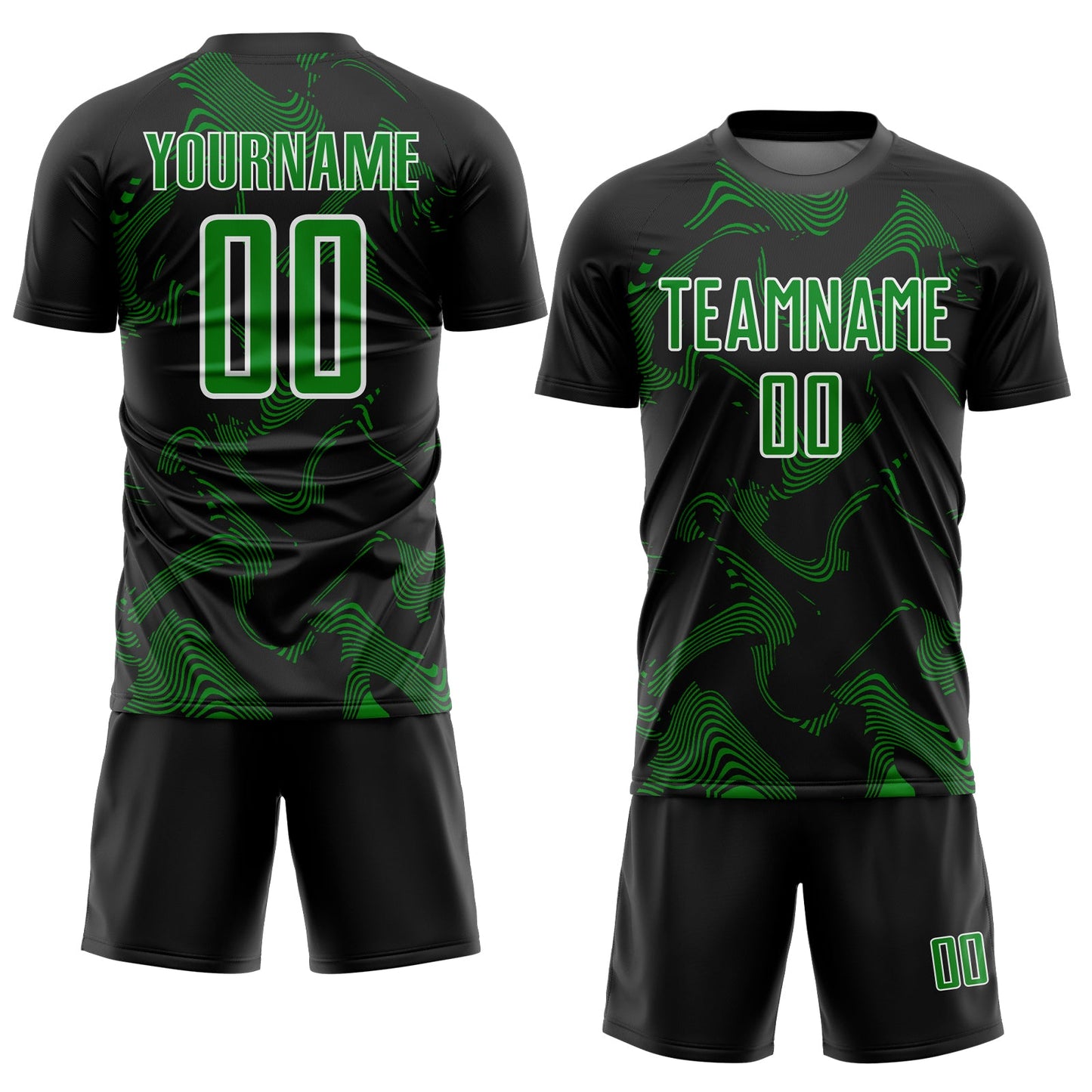 Custom Black Grass Green-White Curve Lines Sports Sublimation Soccer Uniform Jersey view 2