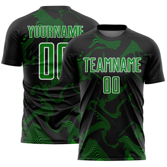 Custom Black Grass Green-White Curve Lines Sports Sublimation Soccer Uniform Jersey - Main View