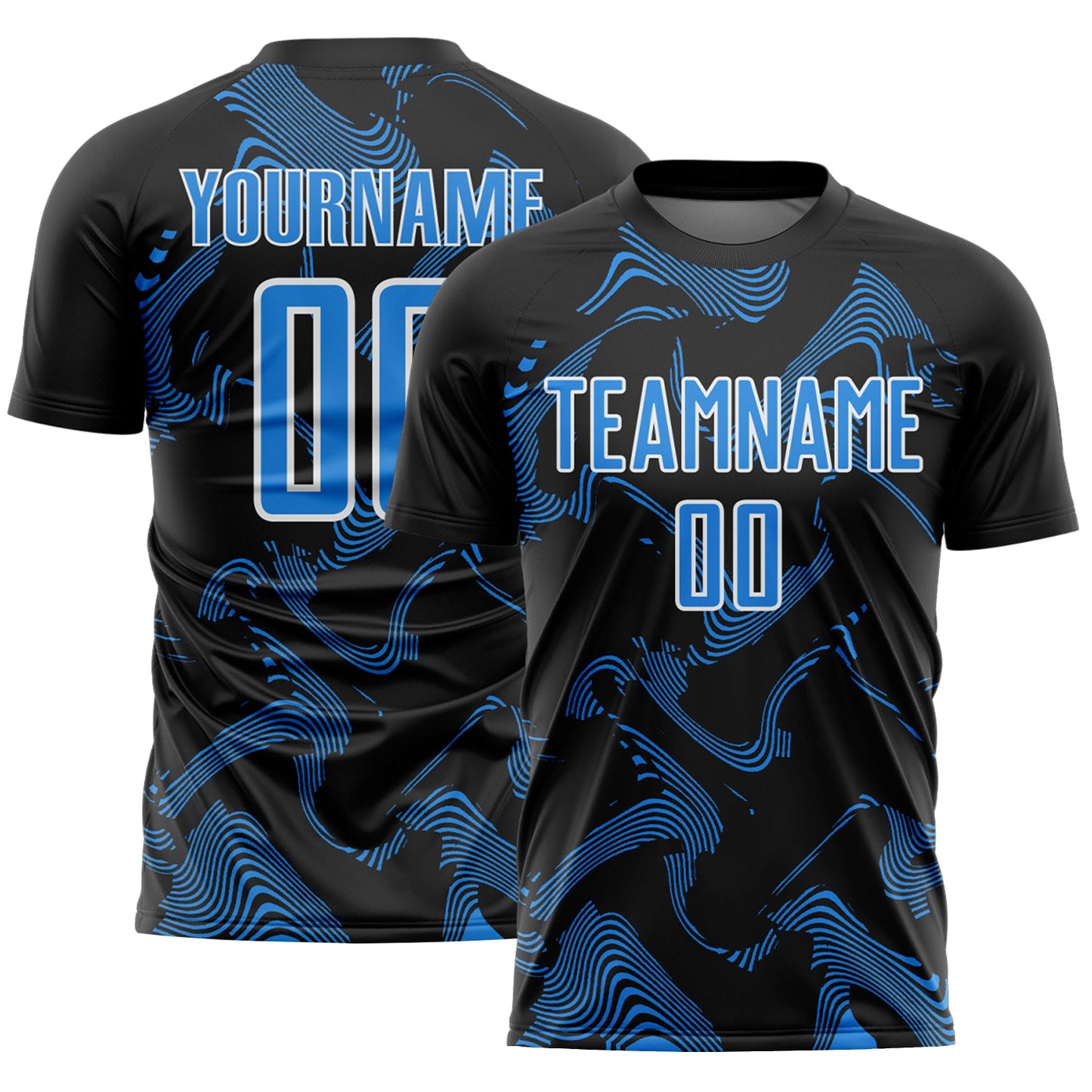Custom Black Powder Blue-White Curve Lines Sports Sublimation Soccer Uniform Jersey - Main View