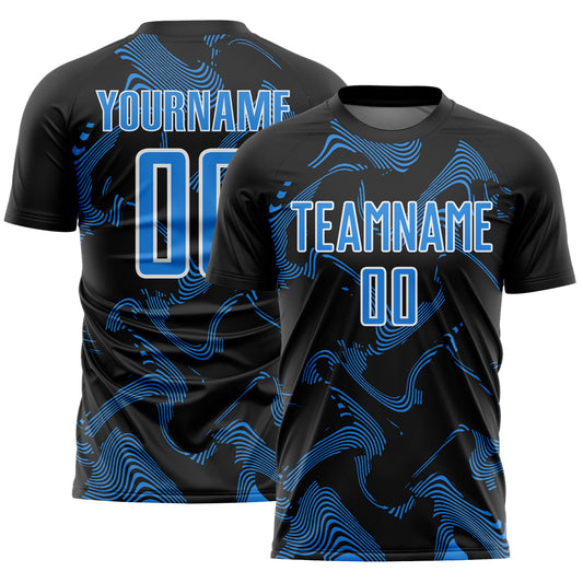 Custom Black Powder Blue-White Curve Lines Sports Sublimation Soccer Uniform Jersey - Main View