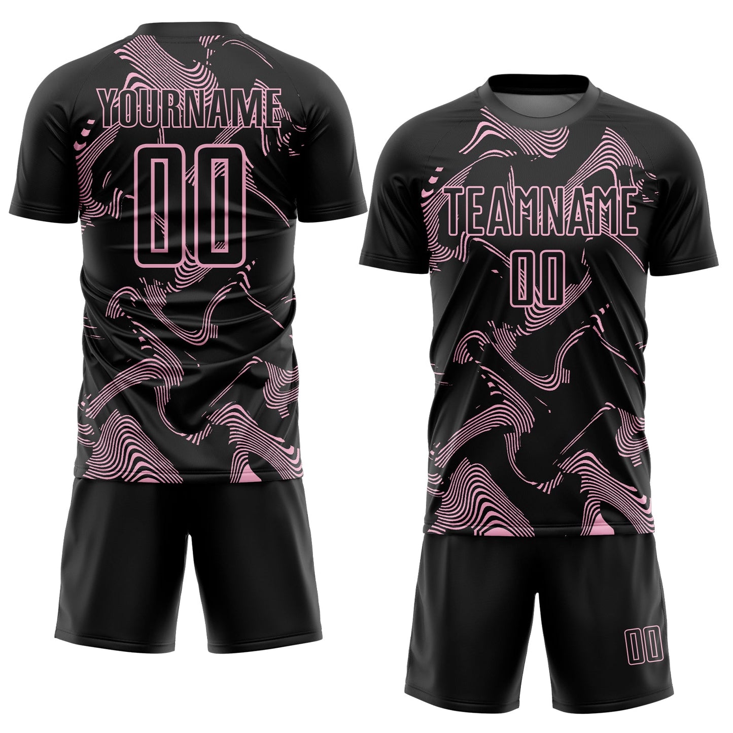 Custom Black Light Pink Curve Lines Sports Sublimation Soccer Uniform Jersey view 2