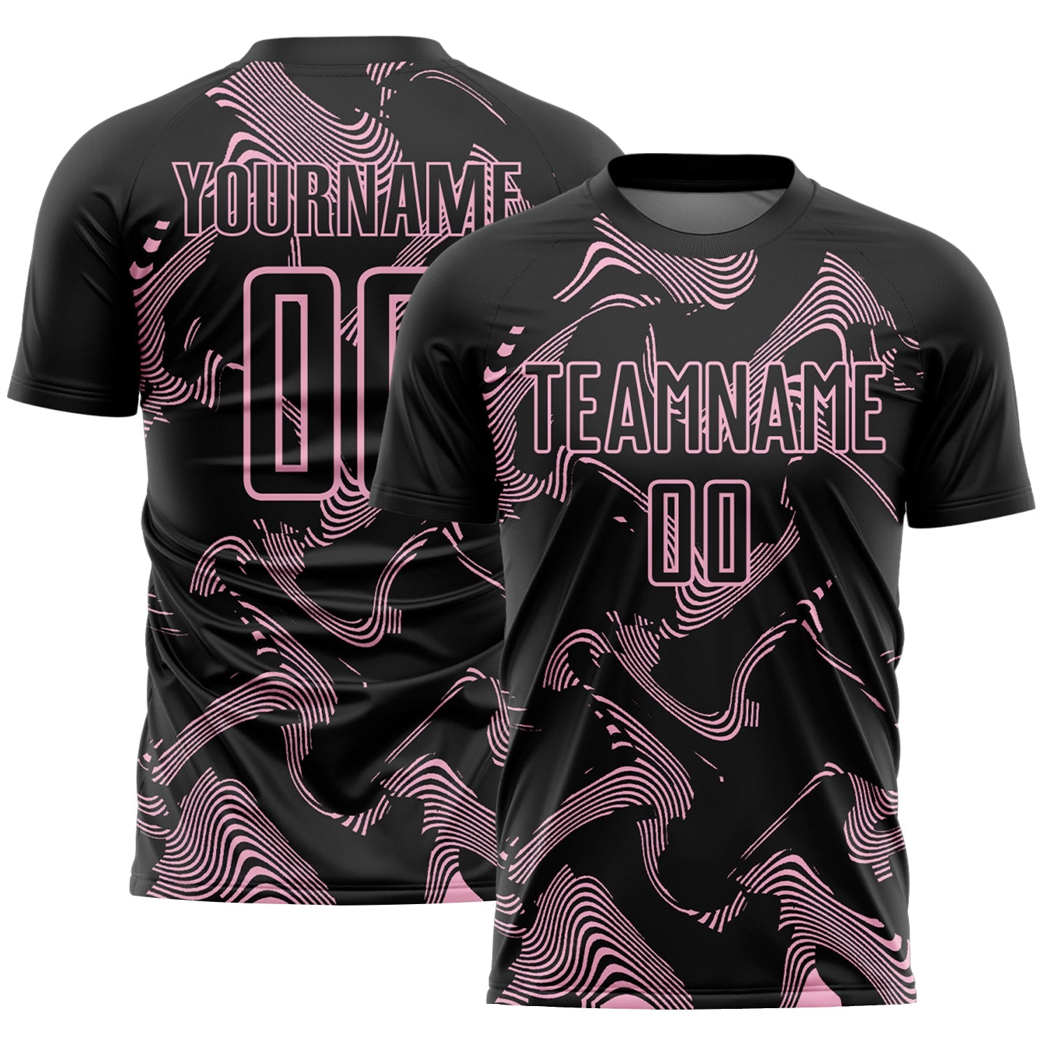 Custom Black Light Pink Curve Lines Sports Sublimation Soccer Uniform Jersey - Main View