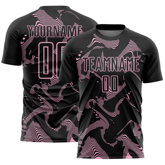 Custom Black Light Pink Curve Lines Sports Sublimation Soccer Uniform Jersey - Main View