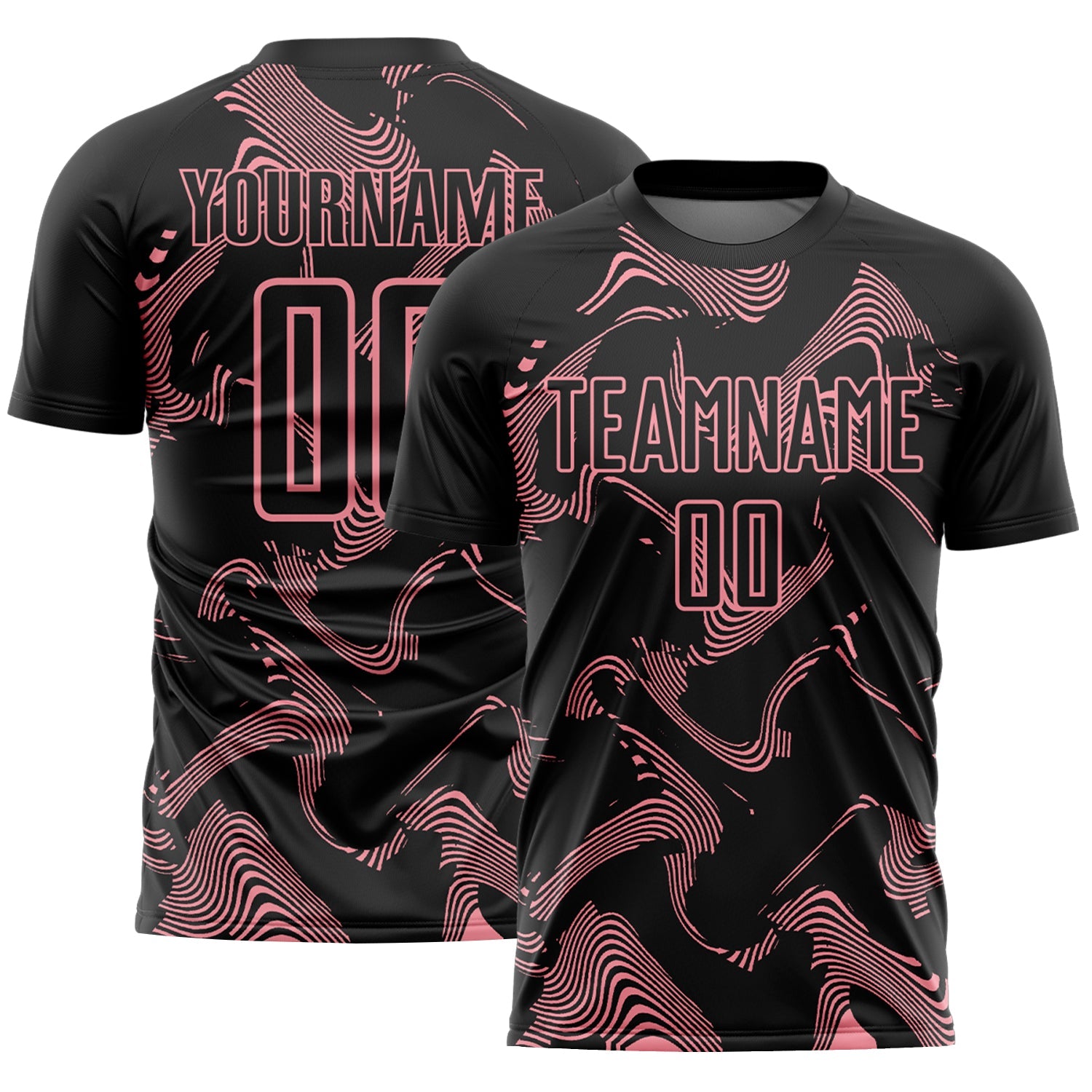 Custom Black Medium Pink Curve Lines Sports Sublimation Soccer Uniform Jersey - Main View