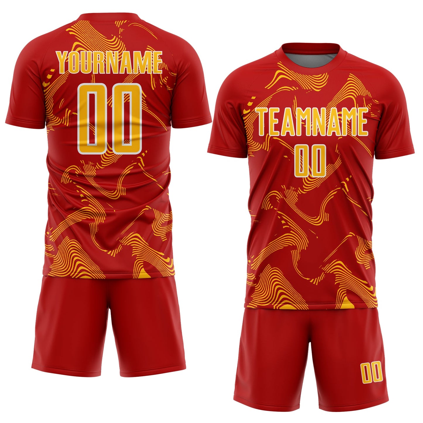 Custom Red Gold-White Curve Lines Sports Sublimation Soccer Uniform Jersey view 2