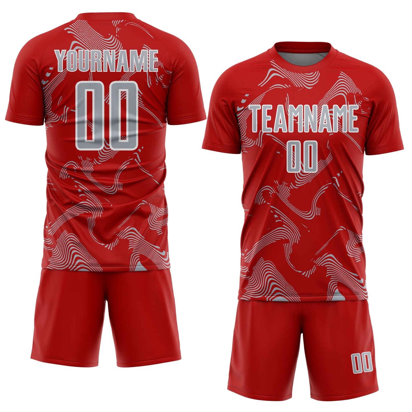 Custom Red Gray-White Curve Lines Sports Sublimation Soccer Uniform Jersey view 2