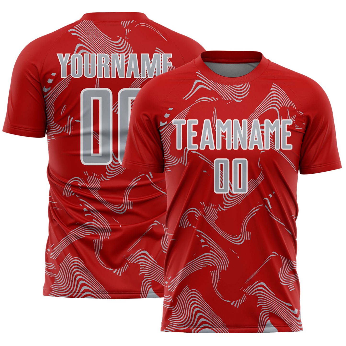 Custom Red Gray-White Curve Lines Sports Sublimation Soccer Uniform Jersey - Main View