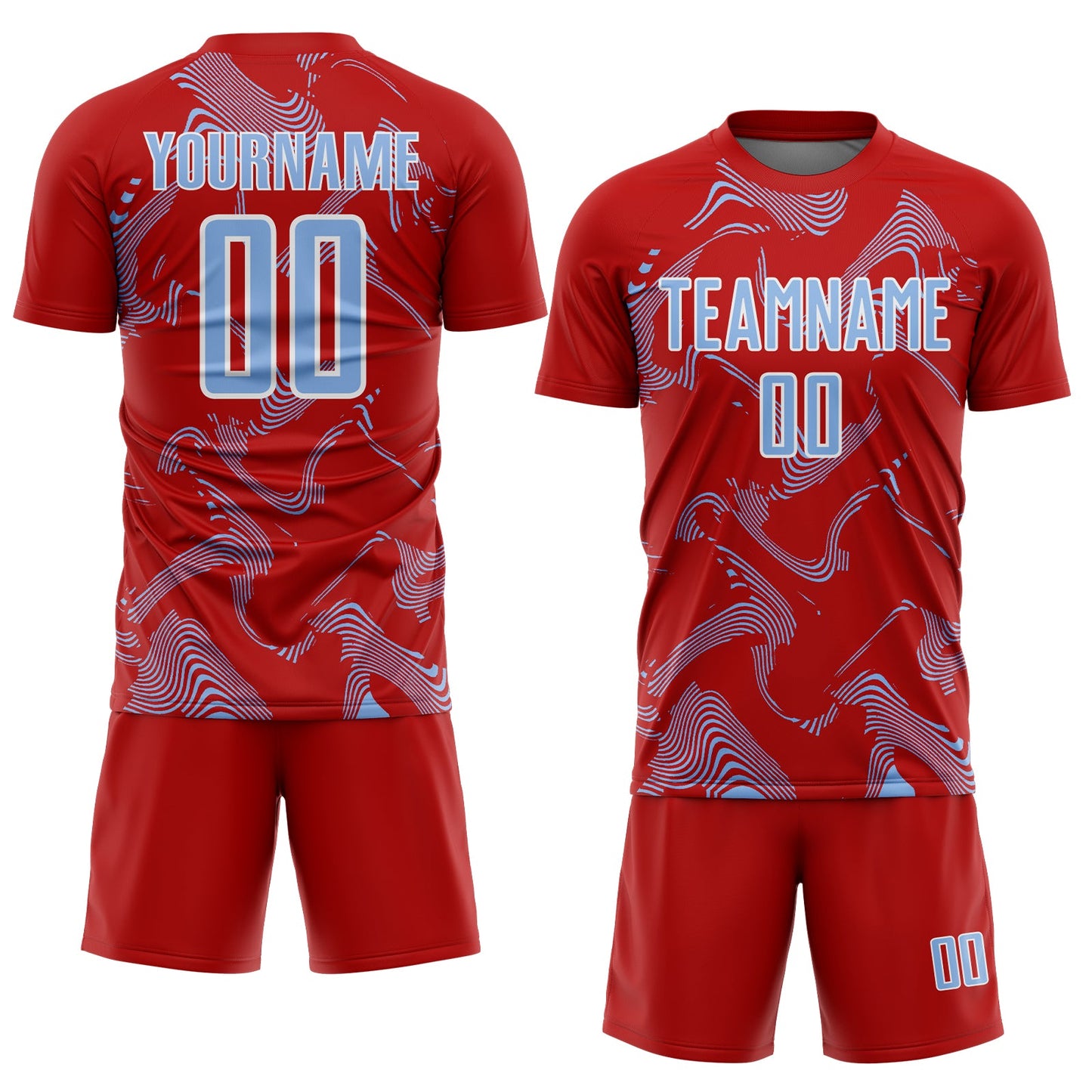 Custom Red Light Blue-White Curve Lines Sports Sublimation Soccer Uniform Jersey view 2