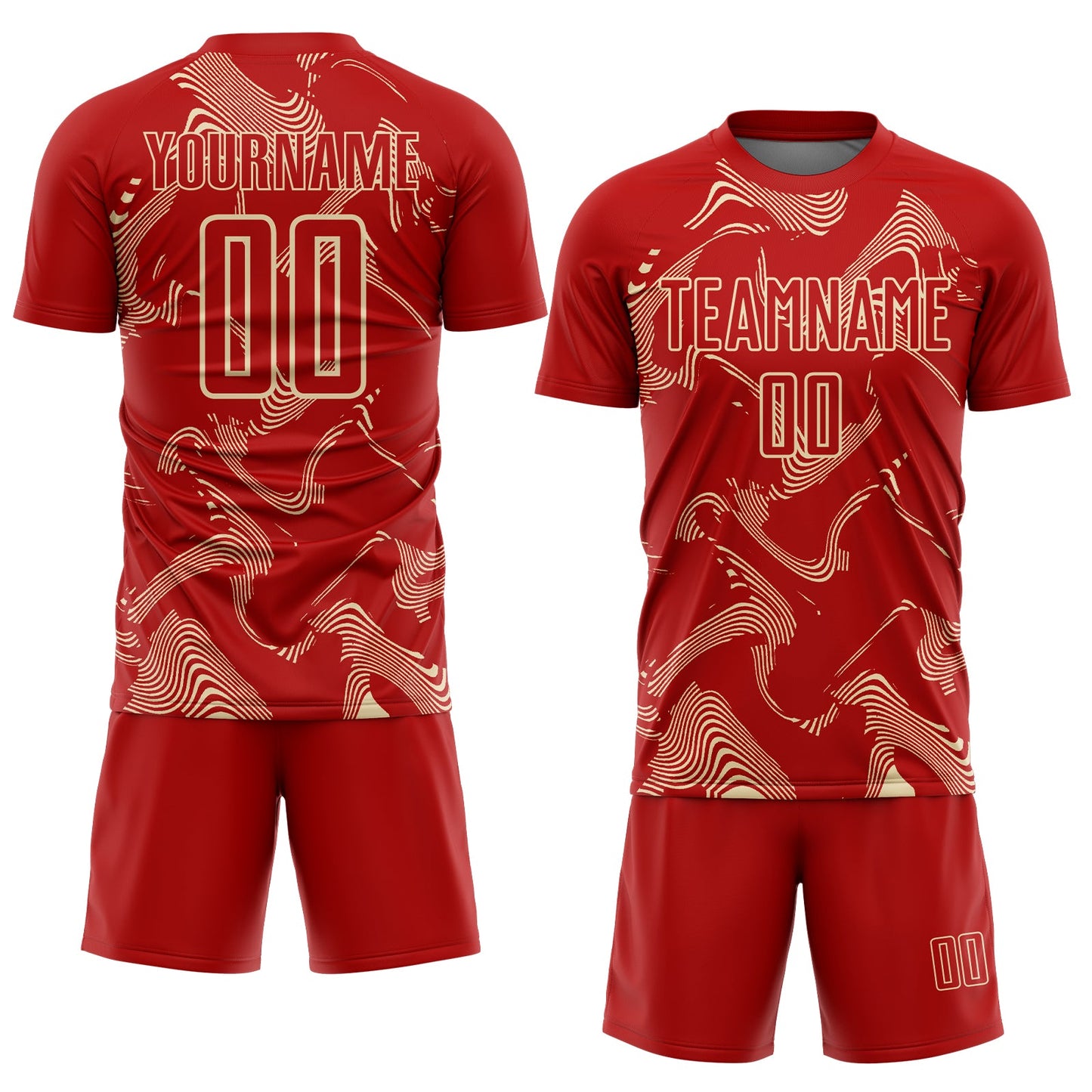 Custom Red Cream Curve Lines Sports Sublimation Soccer Uniform Jersey view 2