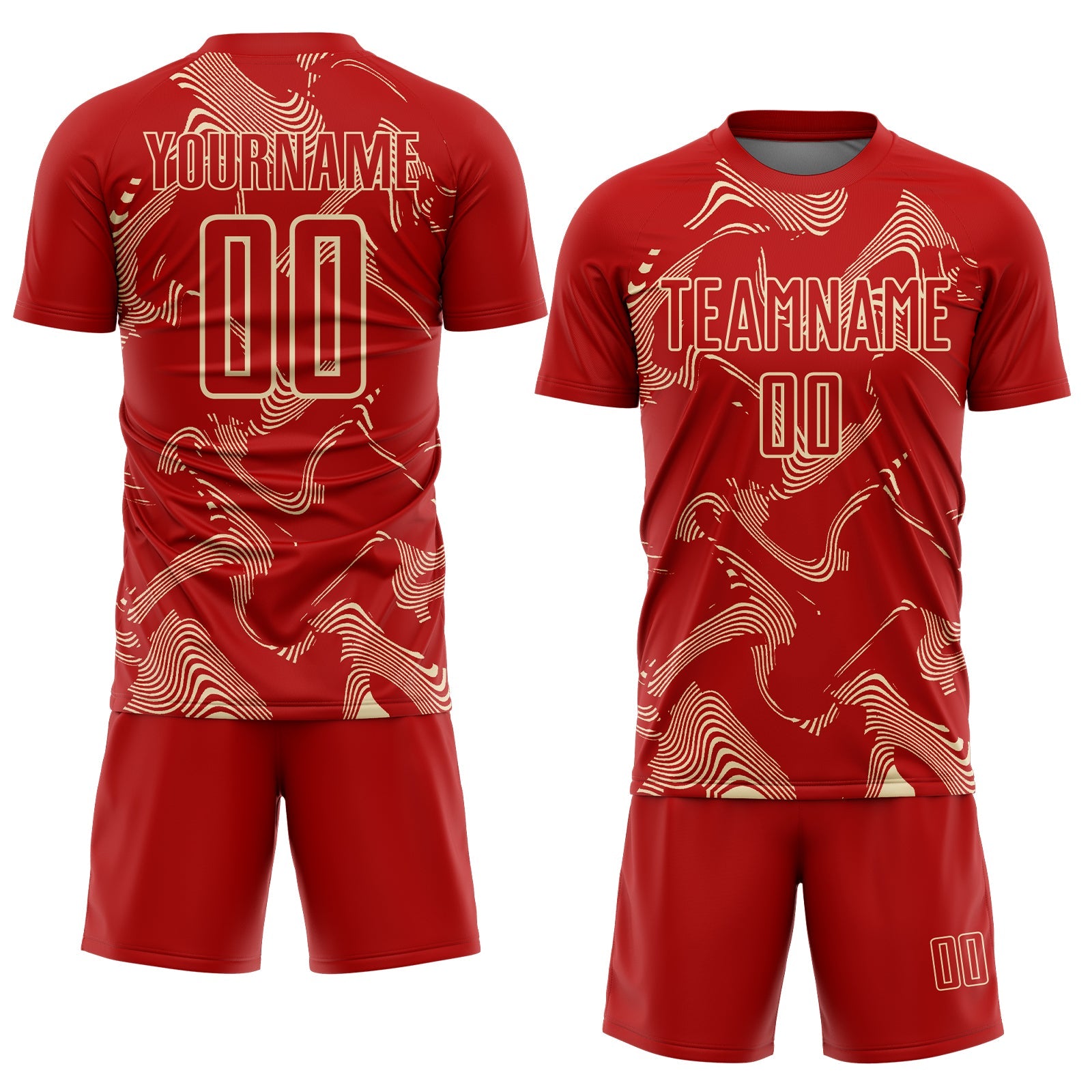 Custom Red Cream Curve Lines Sports Sublimation Soccer Uniform Jersey view 2