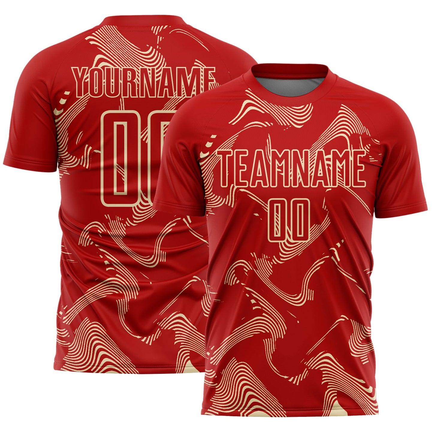 Custom Red Cream Curve Lines Sports Sublimation Soccer Uniform Jersey - Main View