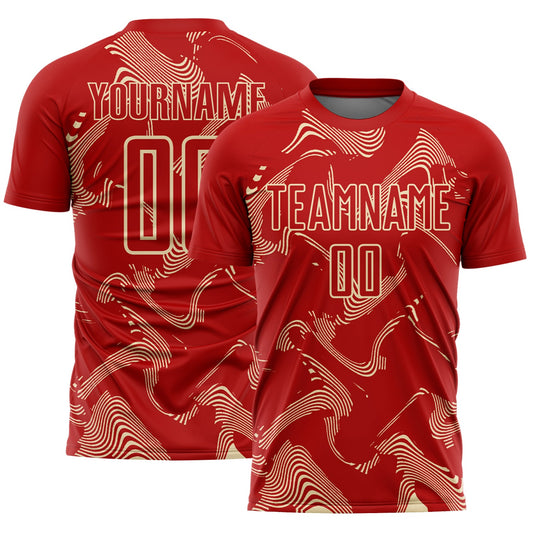 Custom Red Cream Curve Lines Sports Sublimation Soccer Uniform Jersey - Main View