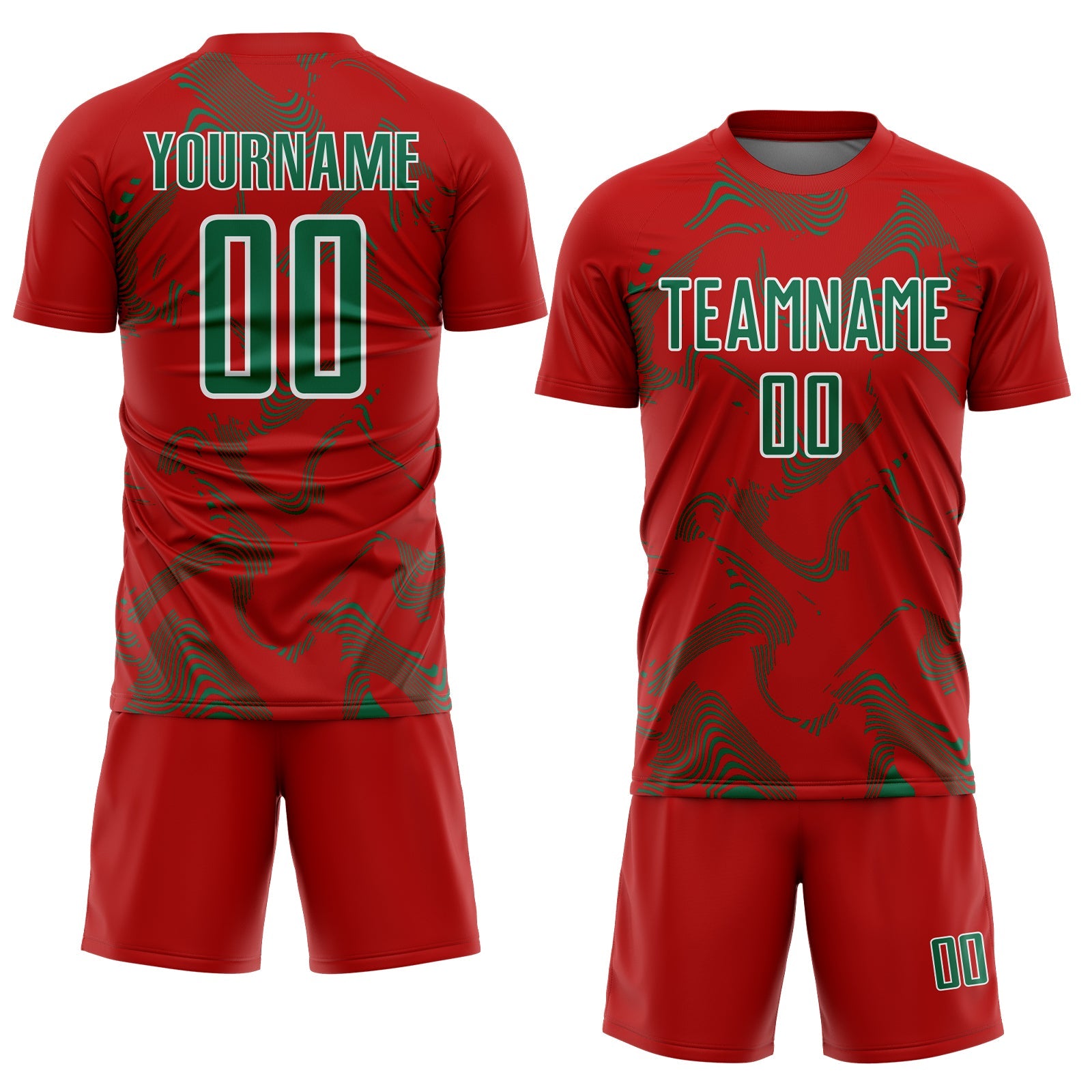 Custom Red Kelly Green-White Curve Lines Sports Sublimation Soccer Uniform Jersey view 2