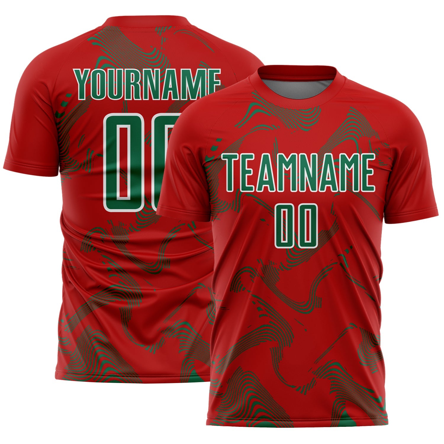 Custom Red Kelly Green-White Curve Lines Sports Sublimation Soccer Uniform Jersey - Main View