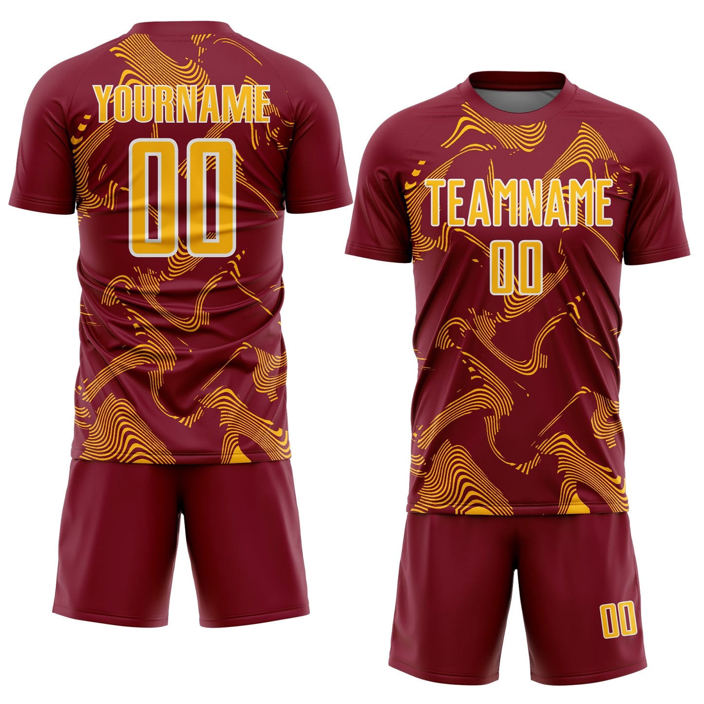 Custom Crimson Gold-White Curve Lines Sports Sublimation Soccer Uniform Jersey view 2
