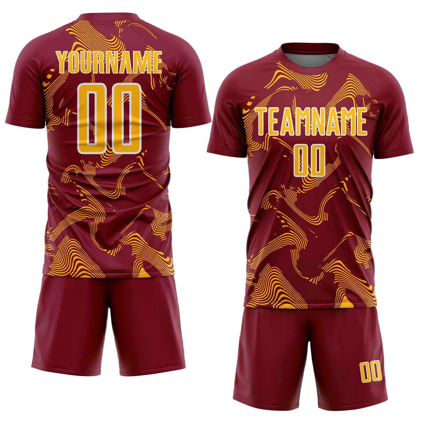 Custom Crimson Gold-White Curve Lines Sports Sublimation Soccer Uniform Jersey view 2