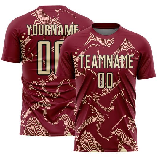 Custom Crimson Cream-Black Curve Lines Sports Sublimation Soccer Uniform Jersey - Main View