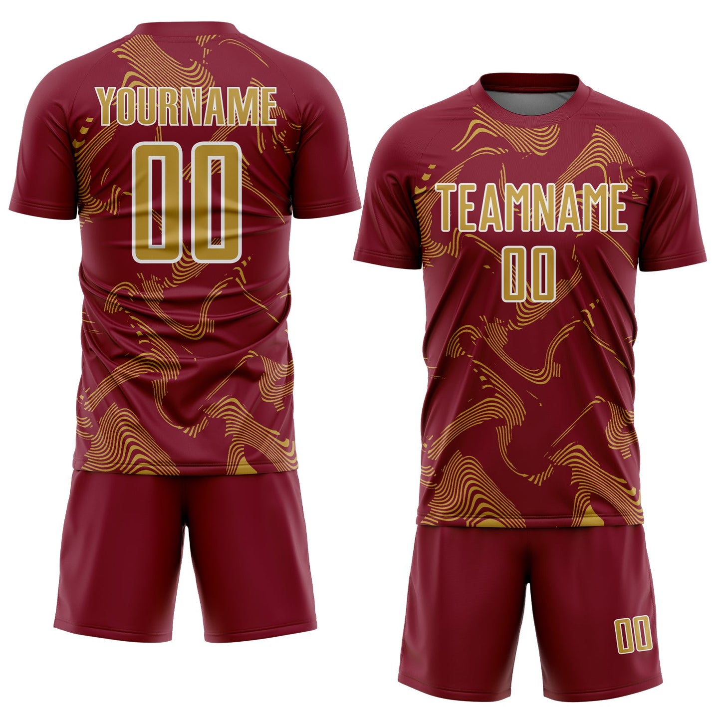 Custom Crimson Old Gold-White Curve Lines Sports Sublimation Soccer Uniform Jersey view 2