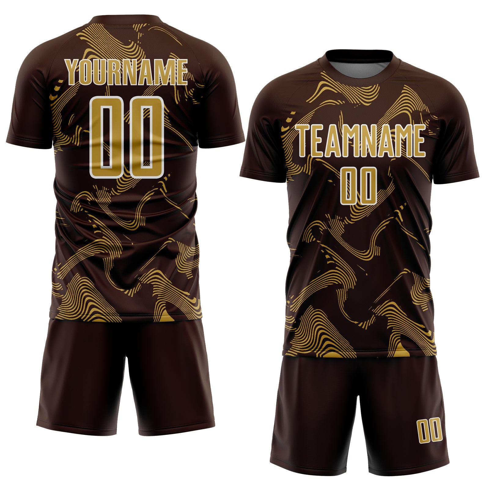 Custom Brown Old Gold-White Curve Lines Sports Sublimation Soccer Uniform Jersey view 2
