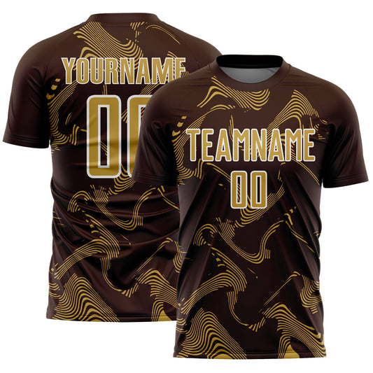 Custom Brown Old Gold-White Curve Lines Sports Sublimation Soccer Uniform Jersey - Main View