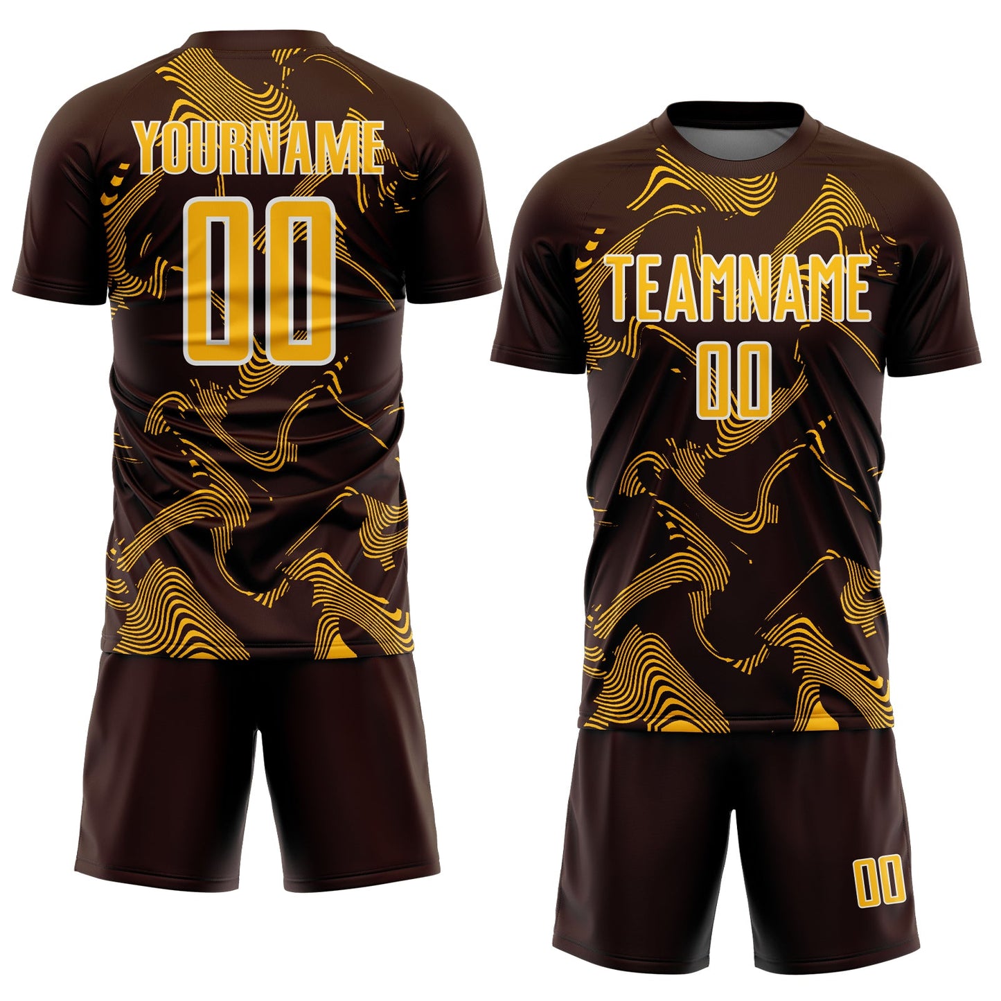 Custom Brown Gold-White Curve Lines Sports Sublimation Soccer Uniform Jersey view 2