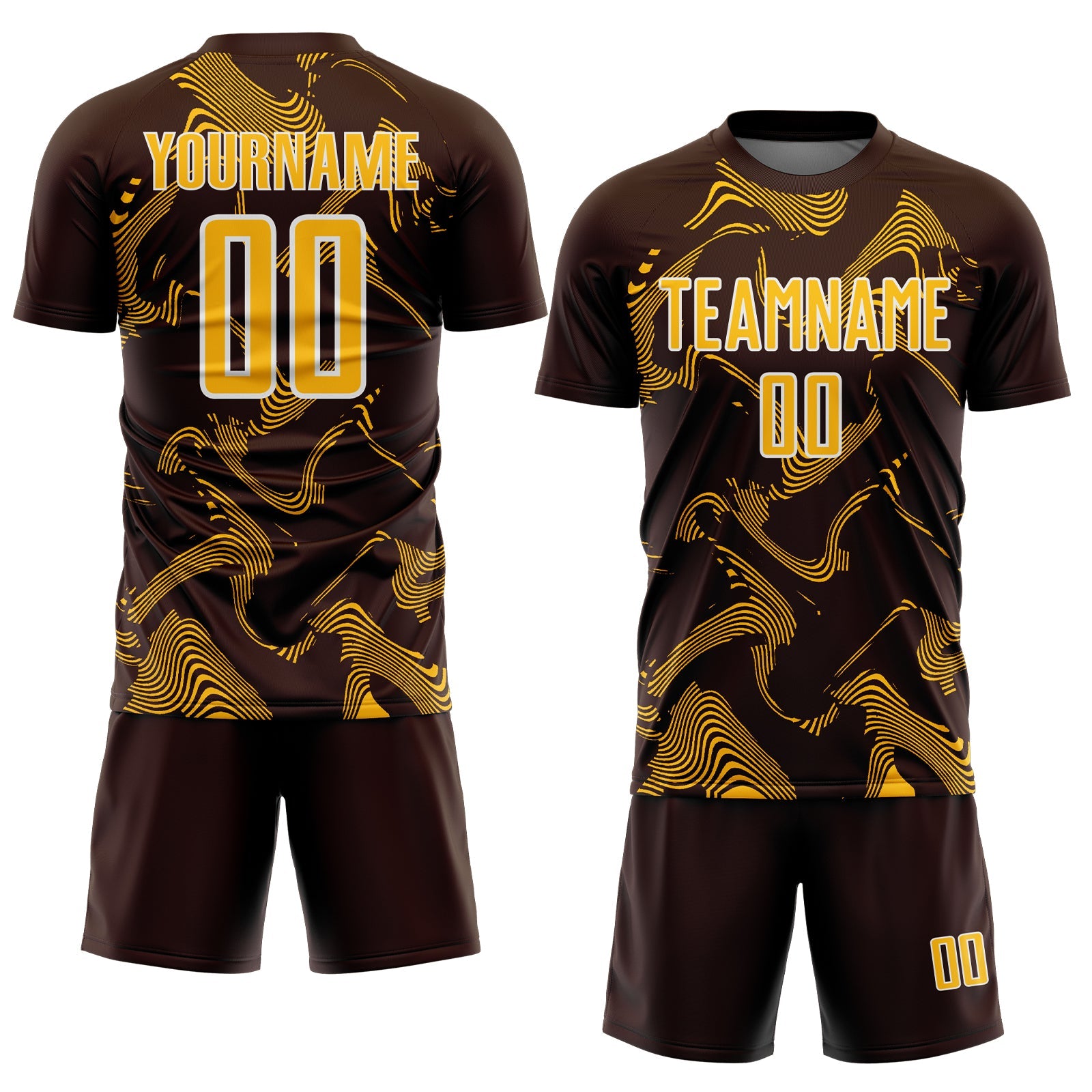 Custom Brown Gold-White Curve Lines Sports Sublimation Soccer Uniform Jersey view 2