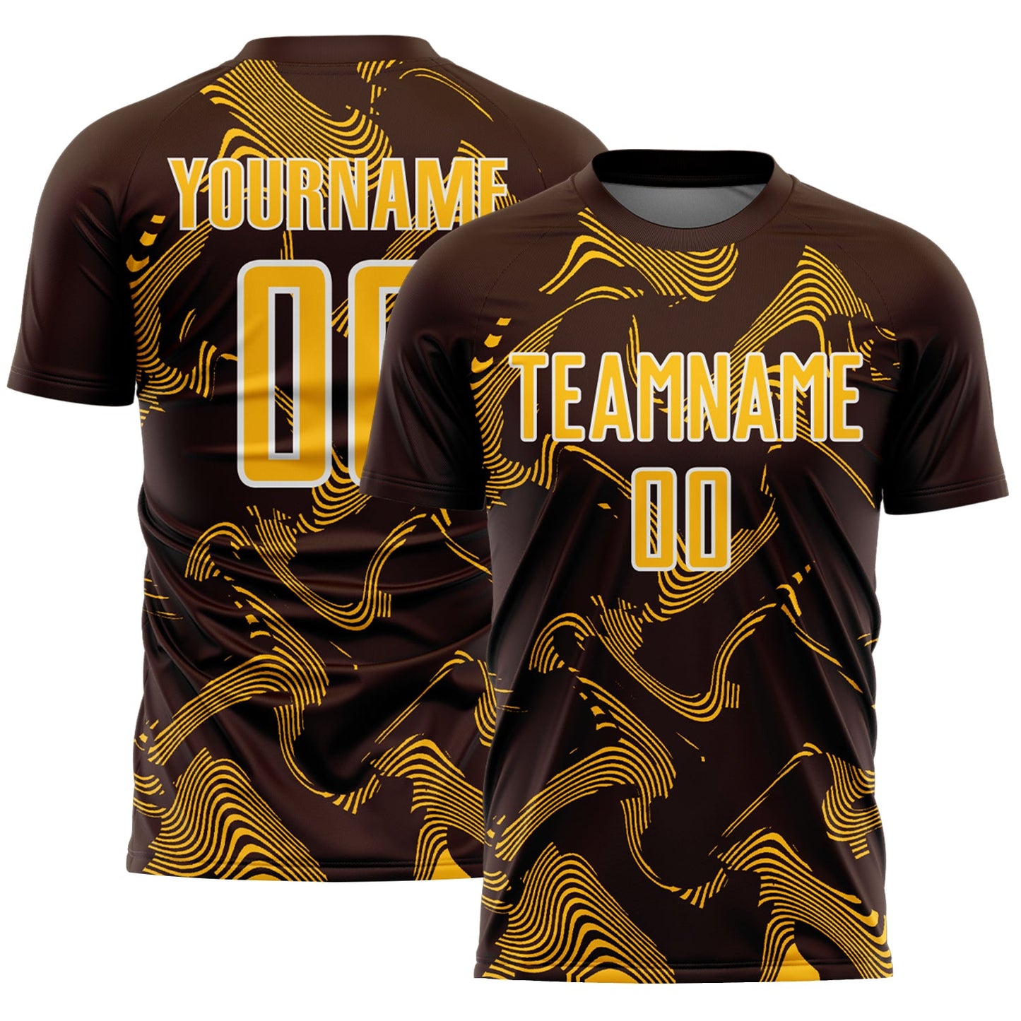 Custom Brown Gold-White Curve Lines Sports Sublimation Soccer Uniform Jersey - Main View