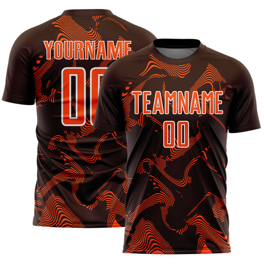 Custom Brown Orange-White Curve Lines Sports Sublimation Soccer Uniform Jersey - Main View