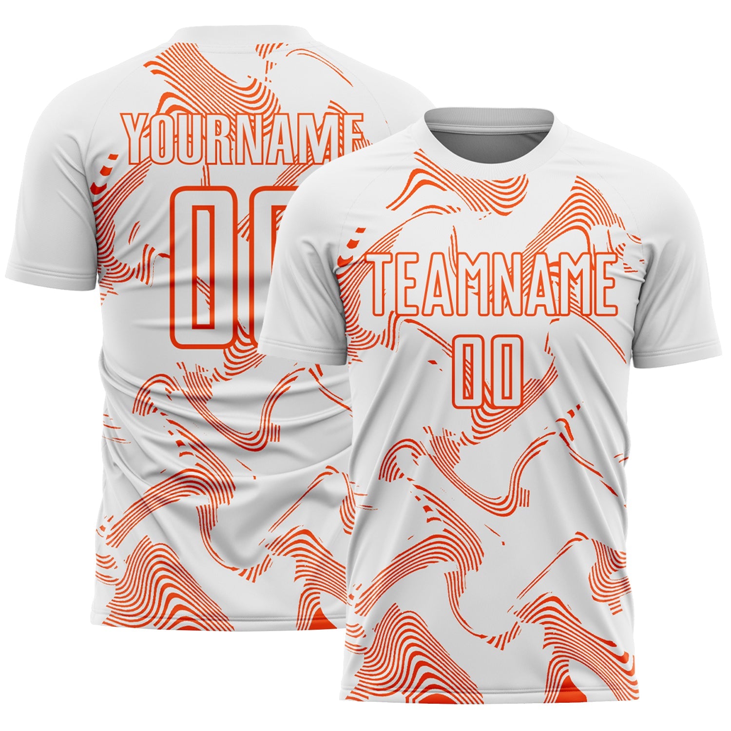 Custom White Orange Curve Lines Sports Sublimation Soccer Uniform Jersey - Main View