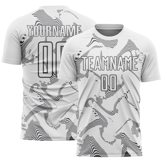 Custom White Steel Gray Curve Lines Sports Sublimation Soccer Uniform Jersey - Main View