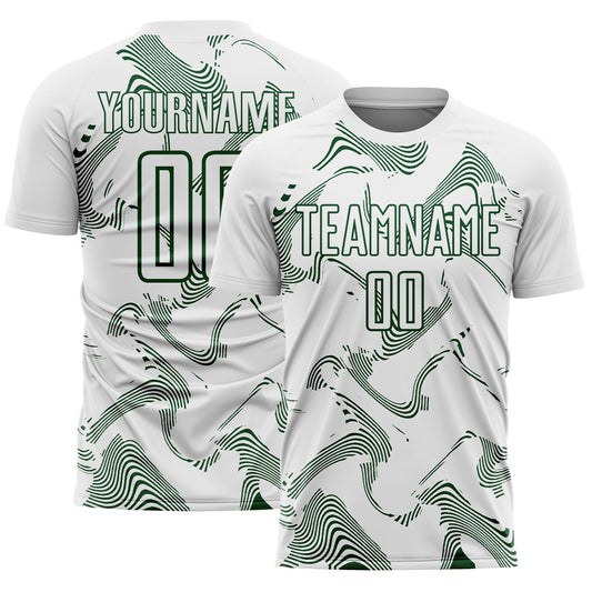 Custom White Green Curve Lines Sports Sublimation Soccer Uniform Jersey - Main View