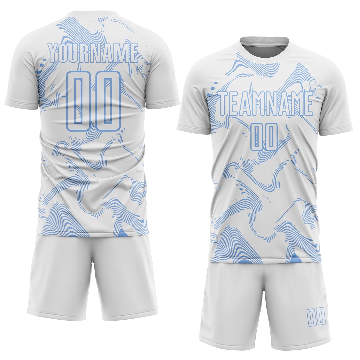 Custom White Light Blue Curve Lines Sports Sublimation Soccer Uniform Jersey view 2