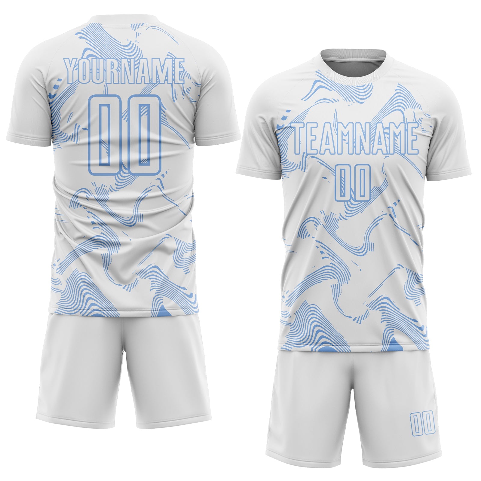 Custom White Light Blue Curve Lines Sports Sublimation Soccer Uniform Jersey view 2